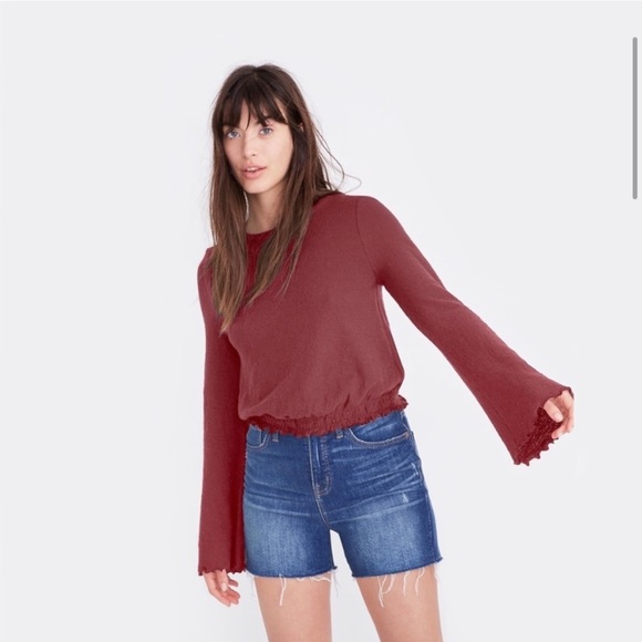 madewell-jacquard-smocked-bell-sleeve-top-M - Picture 1 of 6